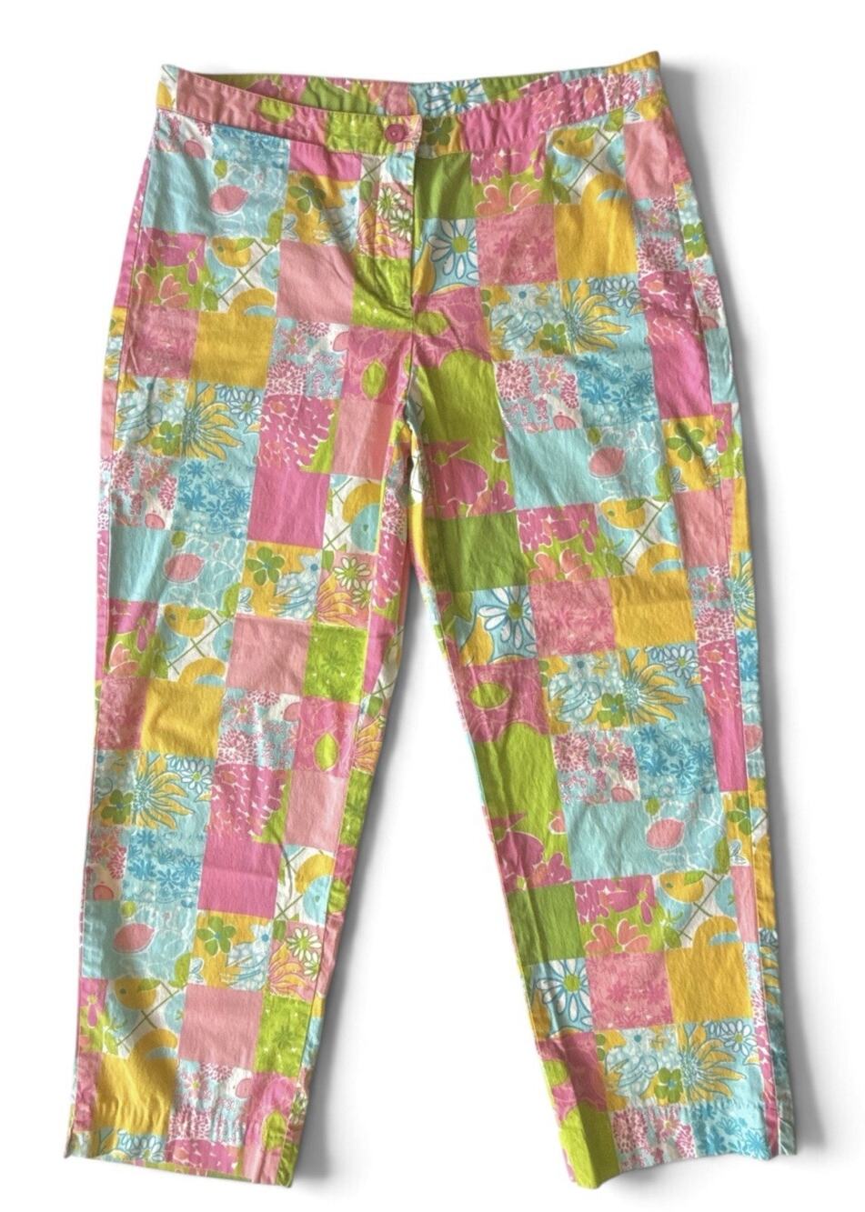 Lilly Pulitzer Pant Tropical Patchwork Ankle Skimmer Flat Front Womens 10